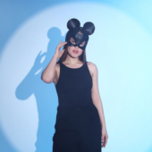 Пикантная черная маска «Озорная мышка» с заклепками - 1
