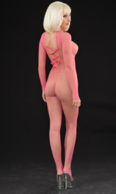 Розовый комбинезон-сетка с красивой шнуровкой на спинке - 1