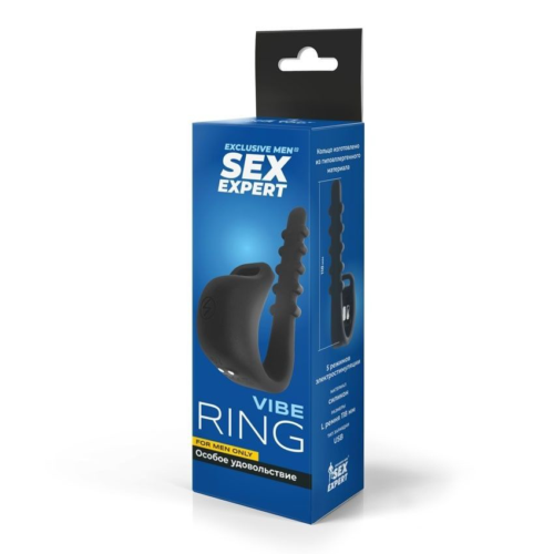 Черное эрекционное кольцо с электростимуляцией Sex Expert - 2