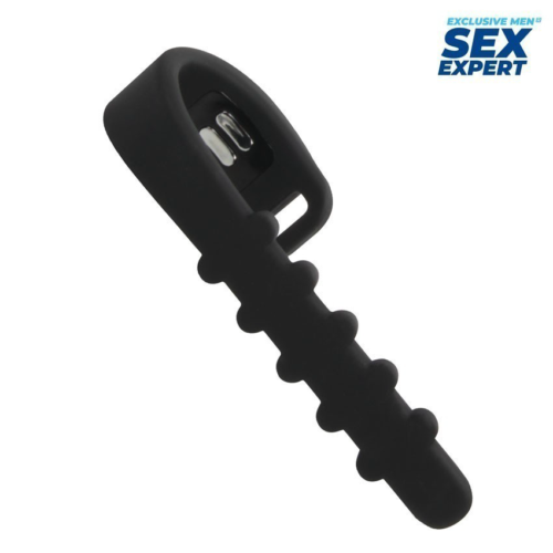 Черное эрекционное кольцо с электростимуляцией Sex Expert - 4