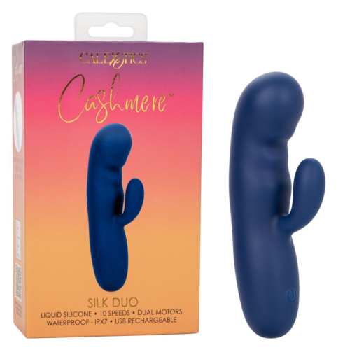 Синий вибромассажер-кролик Cashmere Silk Duo - 16,5 см. - 1