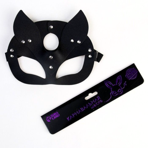 Оригинальная черная маска «Кошка» с ушками - 4