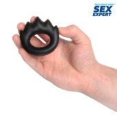 Черное эрекционное кольцо в форме пламени - 3