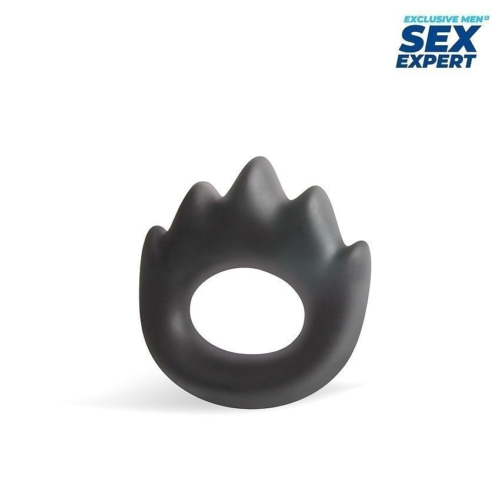 Черное эрекционное кольцо в форме пламени - 0