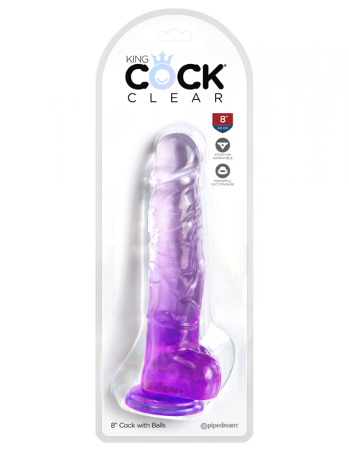 Фиолетовый фаллоимитатор с мошонкой на присоске 8’’ Cock with Balls - 22,2 см. - 1