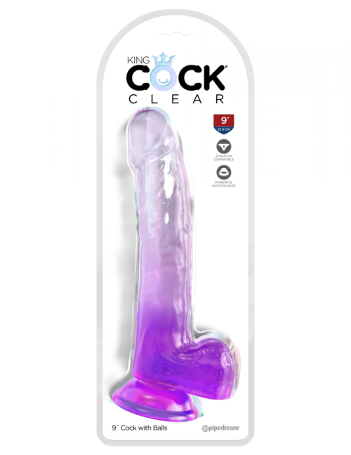 Фиолетовый фаллоимитатор с мошонкой на присоске 9’’ Cock with Balls - 24,8 см. - 1