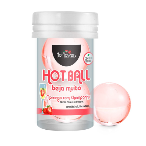 Лубрикант на масляной основе Hot Ball Beija Muito с ароматом клубники и шампанского (2 шарика по 3 гр.) - 0
