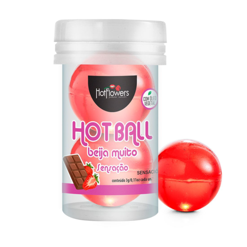 Лубрикант на масляной основе Hot Ball Beija Muito с ароматом шоколада и клубники (2 шарика по 3 гр.) - 0
