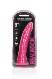 Розовый люминесцентный фаллоимитатор на присоске - 25 см. - 1