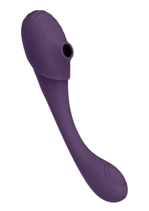 Фиолетовый двусторонний гибкий импульсно-волновой вибромассажер Mirai - 23,4 см. - 3