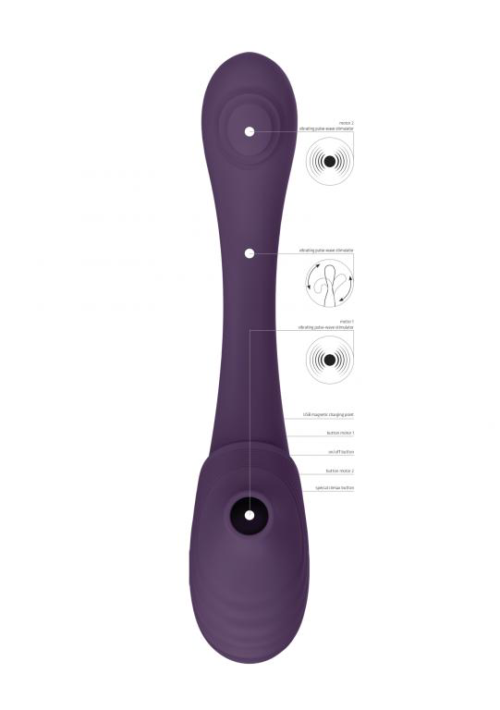 Фиолетовый двусторонний гибкий импульсно-волновой вибромассажер Mirai - 23,4 см. - 4