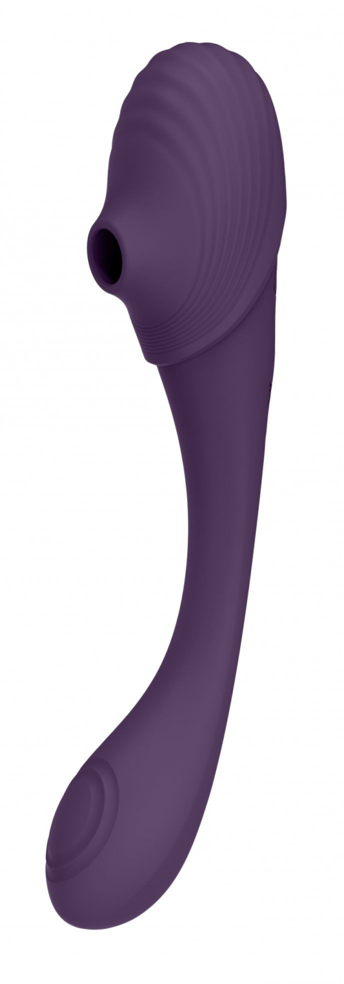 Фиолетовый двусторонний гибкий импульсно-волновой вибромассажер Mirai - 23,4 см. - 0