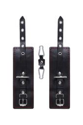 Черные кожаные однослойные наручники с контрастной строчкой - 3