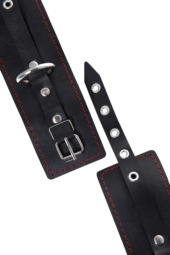 Черные кожаные однослойные наручники с контрастной строчкой - 6
