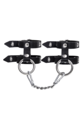 Черные однослойные кожаные наручники из двух ремешков - 1
