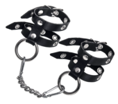 Черные однослойные кожаные наручники из двух ремешков - 0