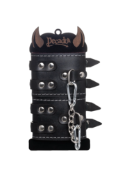 Черные кожаные наручники с двумя ремнями и красной подкладкой - 5
