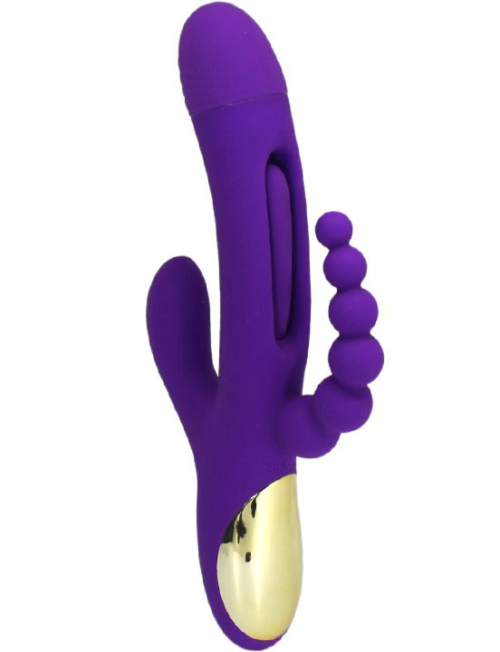 Фиолетовый ударный вибратор Anal G-Hit с анальной цепочкой - 24 см. - 1