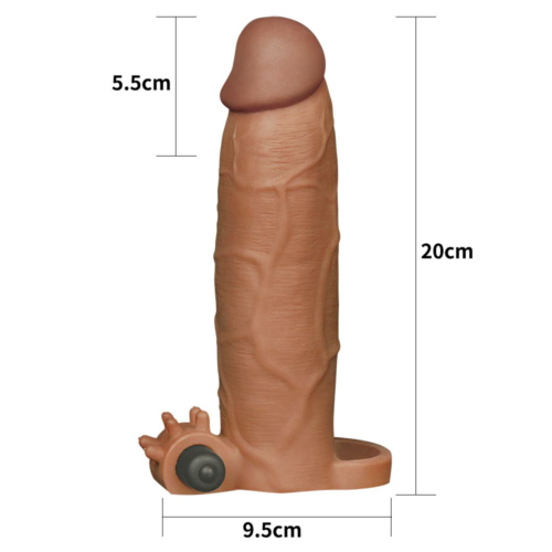 Коричневая насадка на пенис Add 3 Pleasure X Tender Vibrating Penis Sleeve с вибропулей - 20 см. - 1