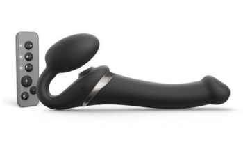 Черный безремневой страпон Multi Orgasm Size M с клиторальной стимуляцией
