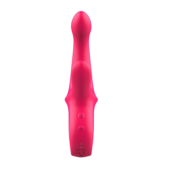 Розовый вибратор со стимулятором клитора и ручкой-кольцом - 22,6 см. - 2