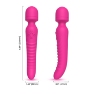 Ярко-розовый двусторонний wand-вибромассажер с рифленой ручкой - 22,5 см. - 3