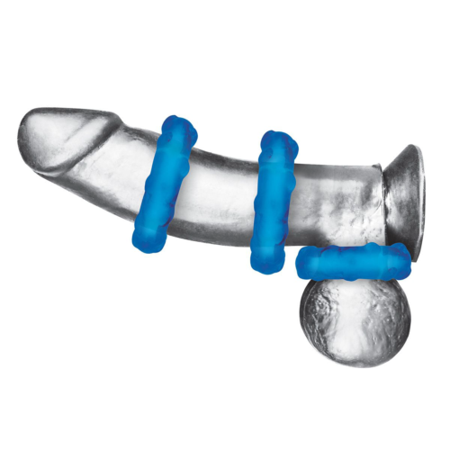 Комплект из трех голубых эрекционных колец 3-Pack Ribbed Rider Cock Ring Set - 1