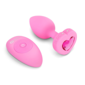 Розовый анальный плаг с кристаллом-сердцем Vibrating Heart Shape Jewel Plug S-M - 0