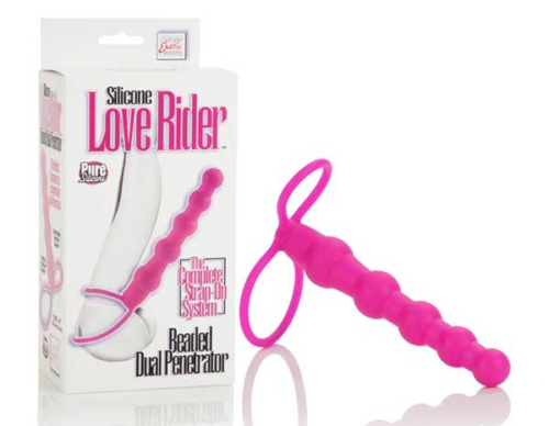 Розовая насадка для двойного проникновения Silicone Love Rider Beaded Dual Penetrator - 14,5 см. - 3