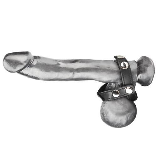 Кольцо на пенис с разделителем мошонки из искусственной кожи на клепках T-STYLE COCK RING - 2