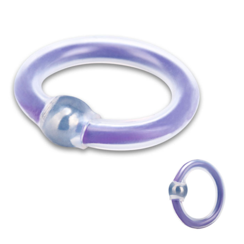 Эрекционное бело-фиолетовое кольцо на пенис с шариком - 0