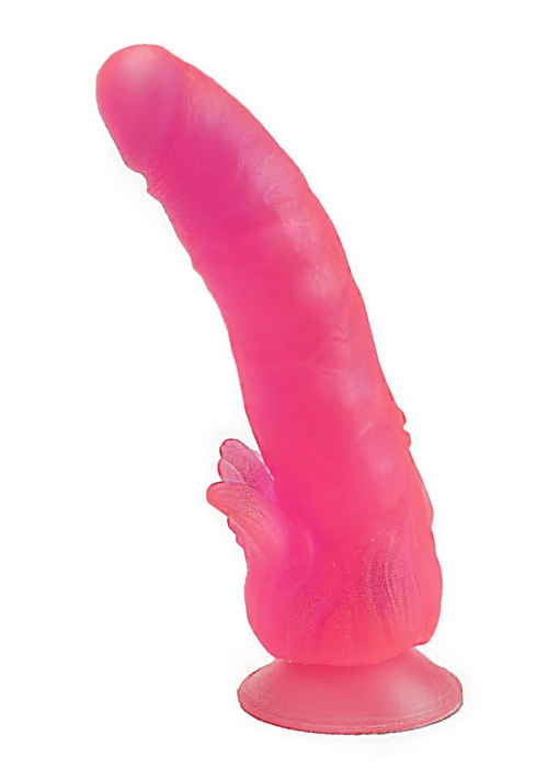 Розовый фаллоимитатор с лепестками у присоски - 18,5 см - 0
