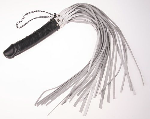 Белая плеть Ракета с чёрной ручкой-фаллосом - 65 см. - 0