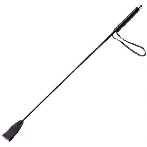 Чёрный стек с кожаной ручкой - 58 см. - 0