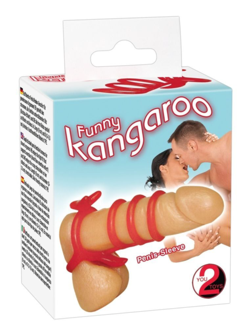 Красная рельефная насадка на пенис Funny Kangaroo - 2
