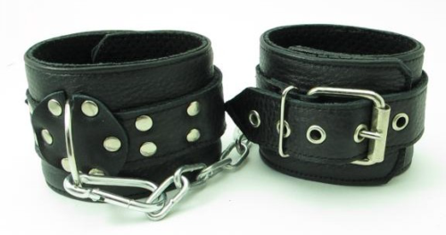 Чёрные наручники из кожи с пряжками - 2
