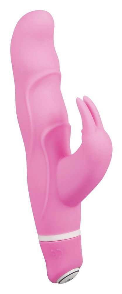 Розовый вибратор Smile Bunny с клиторальным зайчиком - 15 см. - 0