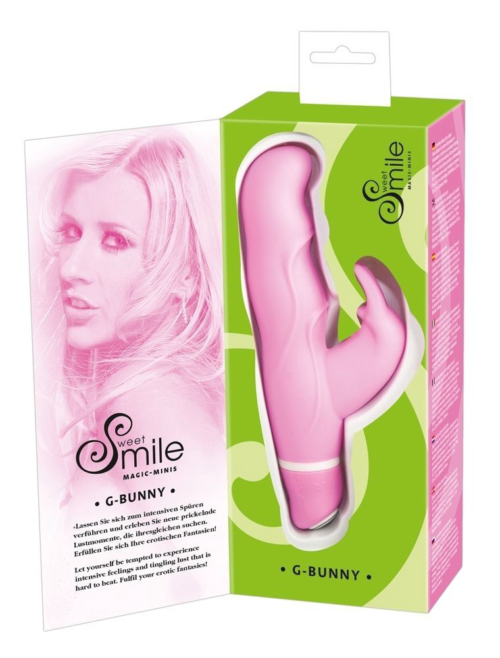 Розовый вибратор Smile Bunny с клиторальным зайчиком - 15 см. - 2