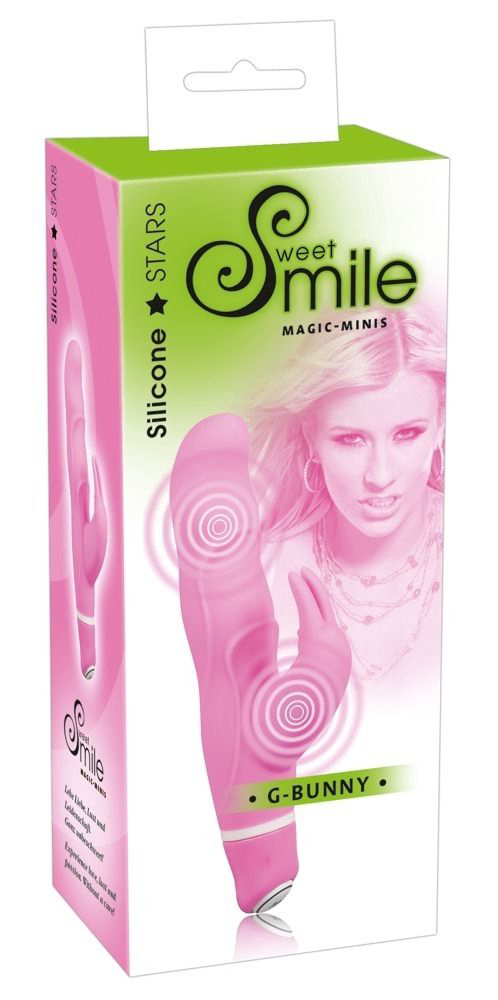 Розовый вибратор Smile Bunny с клиторальным зайчиком - 15 см. - 1