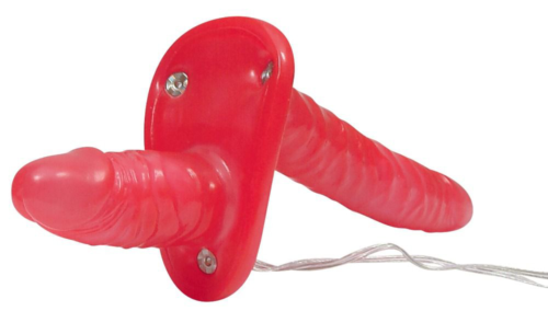 Красный женский страпон с вагинальной пробкой Bad Kitty - 18 см. - 1