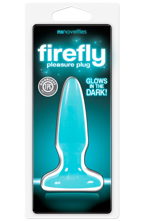 Голубая анальная пробка, светящаяся в темноте, Firefly Pleasure Plug Mini - 8,1 см. - 1