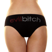 Трусики-слип с надписью стразами Evil bitch - 0