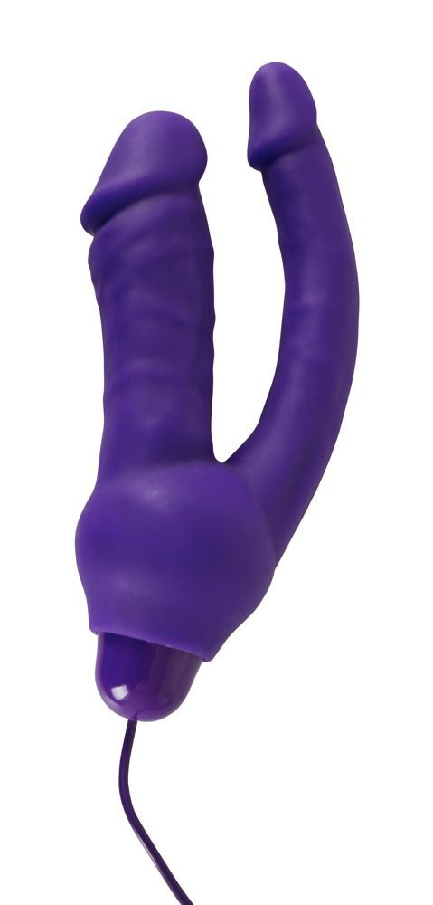 Фиолетовый анально-вагинальный вибратор с выносным блоком управления - 16 см. - 1