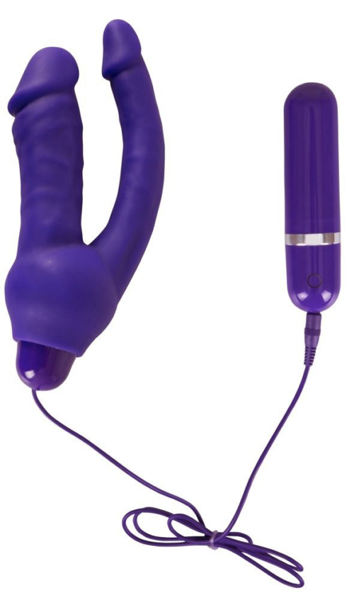 Фиолетовый анально-вагинальный вибратор с выносным блоком управления - 16 см. - 0