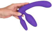 Фиолетовый безремневой страпон с двумя пробками Triple Teaser - 1
