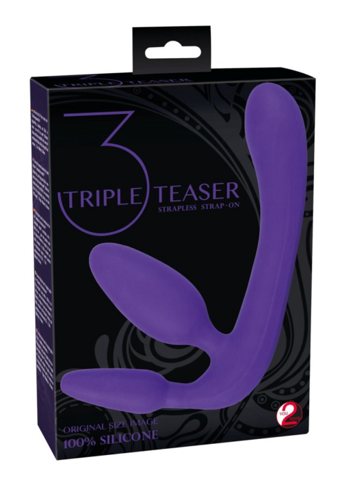 Фиолетовый безремневой страпон с двумя пробками Triple Teaser - 2
