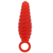 Красная анальная втулка со спиралью и ручкой-кольцом - 8 см. - 0