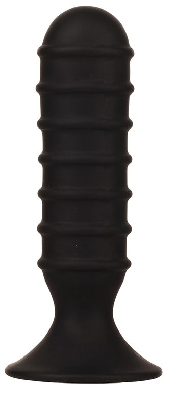 Чёрный силиконовый анальный массажер MENZSTUFF RIBBED TORPEDO DONG - 13 см.