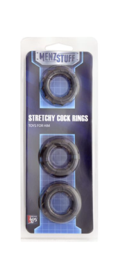 Набор из 3 чёрных эрекционных колец MENZSTUFF STRETCHY COCK RINGS - 1