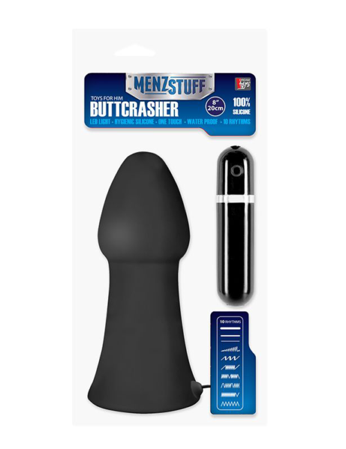 Большая чёрная вибропробка MENZSTUFF VIBRATING BUTTCRASHER CONED - 20 см. - 1